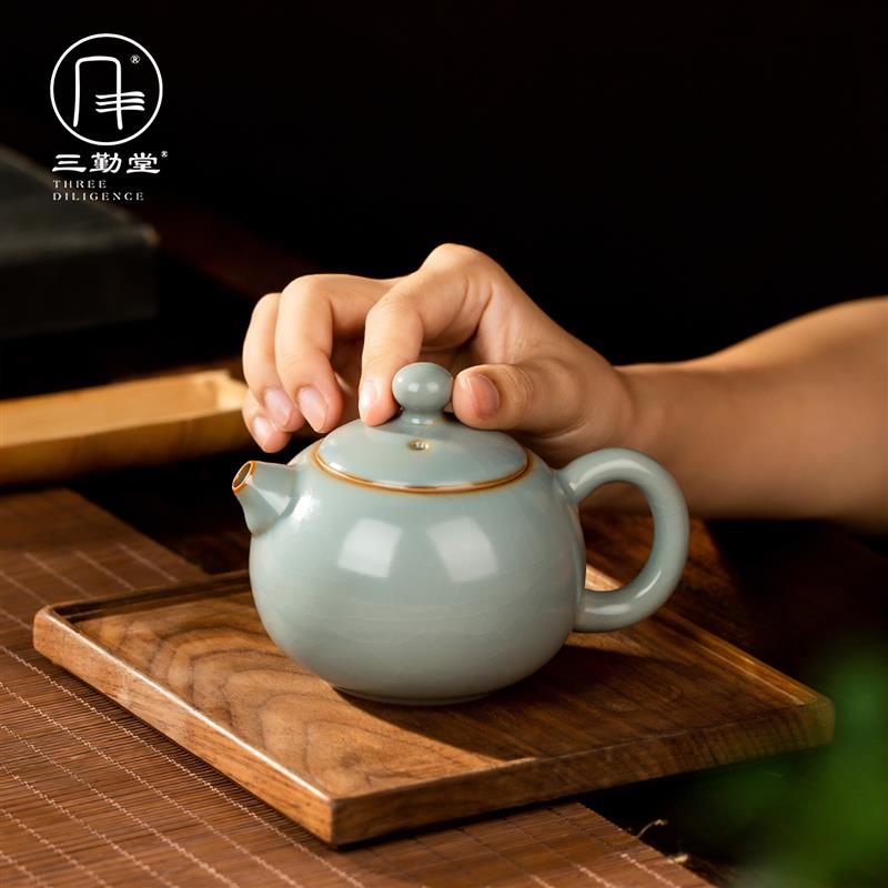 三勤堂汝窑茶壶手工陶瓷功夫茶具泡茶壶景德镇可开片汝瓷小西施壶