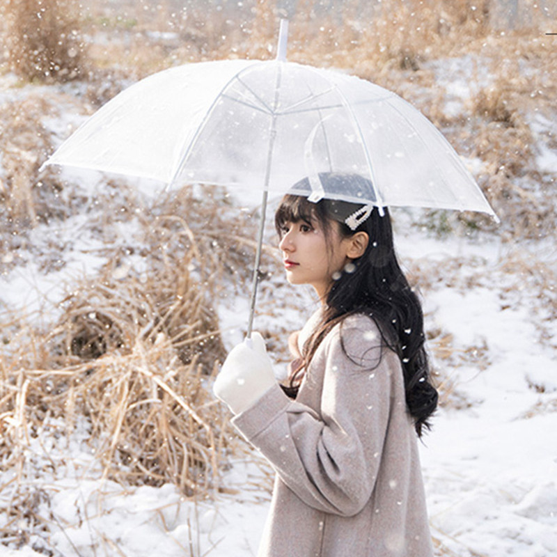 透明雨伞简约女生高颜值网红双人学生长柄手动加大加厚加固白色伞