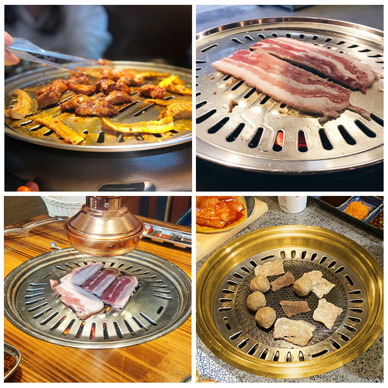韩式烤肉烤盘不锈钢烤盘钢烤肉盘烧烤篦字圆形烤盘不锈钢篦子烤盘