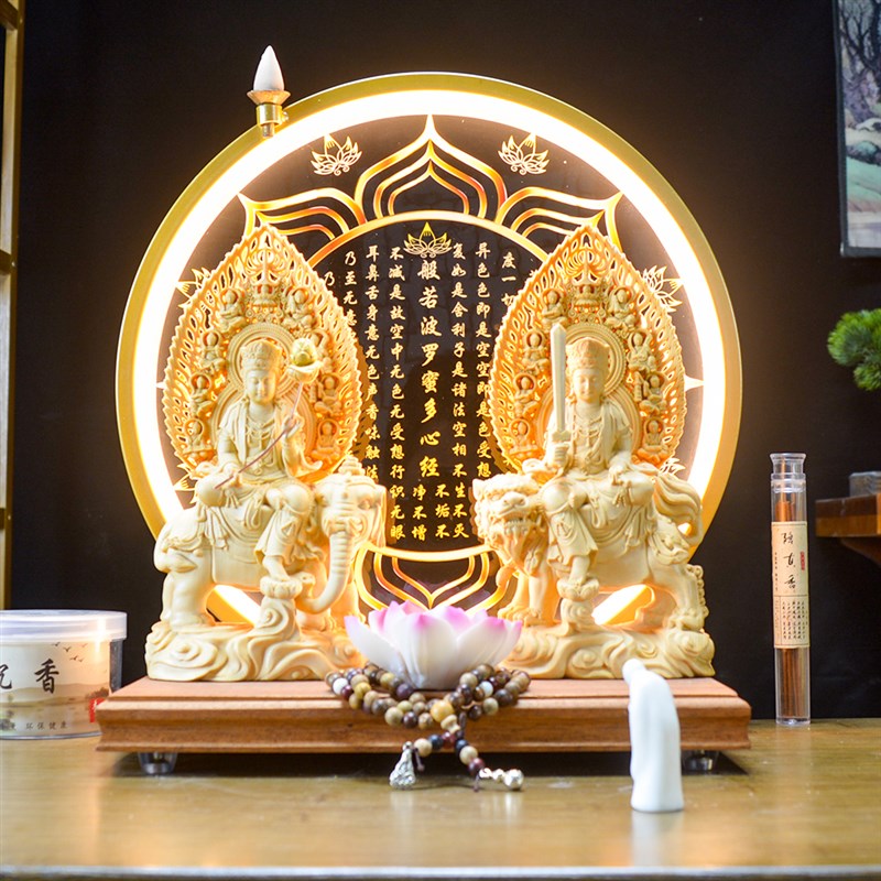 华严三圣释迦牟尼佛文殊普贤菩萨工艺品客厅家用供奉佛像桌面摆件