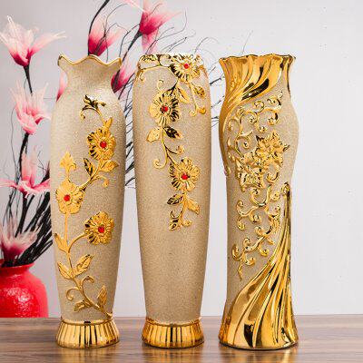 60cm 落地陶瓷大花瓶 欧式花瓶摆件大号客厅电视柜玄关金色插花