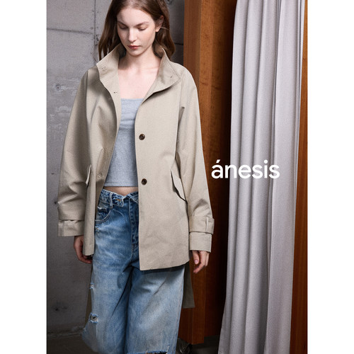 ANESIS STILL 秋季时尚廓形立领工装可收腰短款风衣外套女宽松
