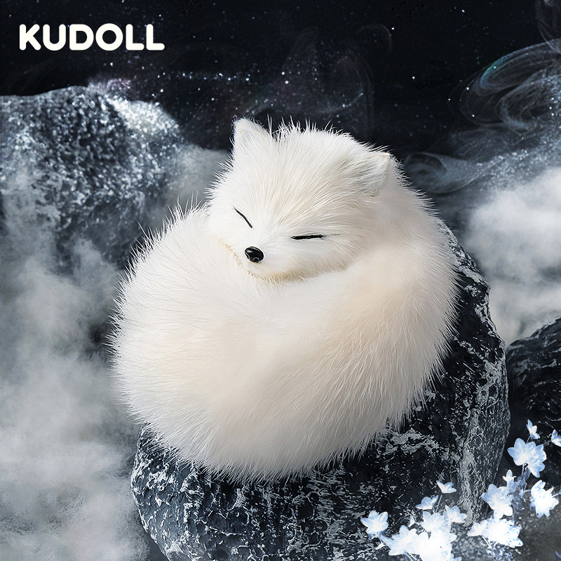 KUDOLL库岛手工仿真貂毛白狐狐狸玩偶可爱挂件包挂生日礼物潮玩