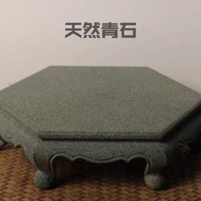 石头底座六角形青石案台天然石材花几台座桌面隔热垫雕刻可以订制