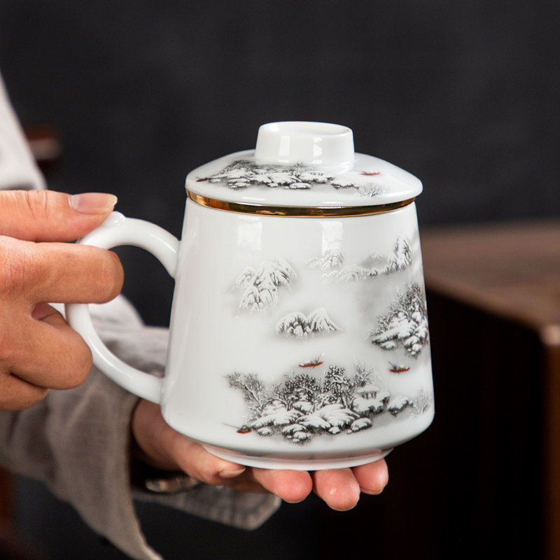 大容量家用办公室泡茶杯茶水分离陶瓷带过滤盖子喝茶飘逸杯子定制