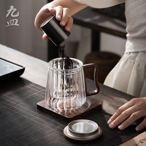 九皿日式办公杯茶杯家用茶水分离耐热玻璃水杯男士个人专用茶道杯