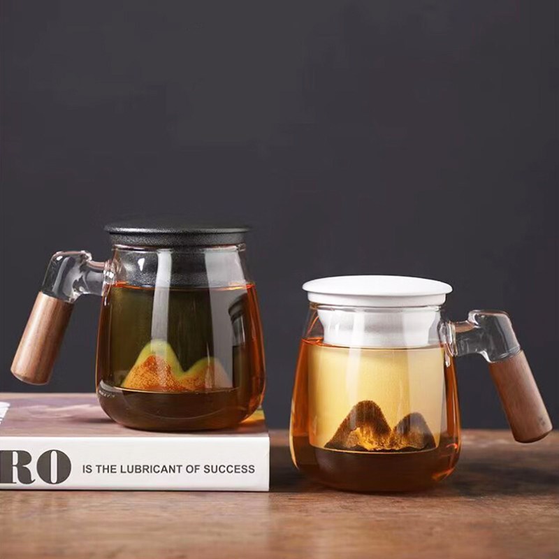 耐高温玻璃杯木把泡茶杯带盖过滤大容量陶瓷水杯个人专用杯子礼品
