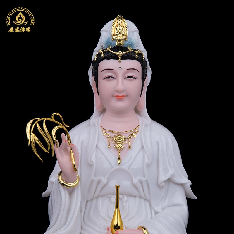 全堂佛佛像家用娑婆三圣玉瓷镶钻白衣释迦佛观音地藏菩萨桌面摆件