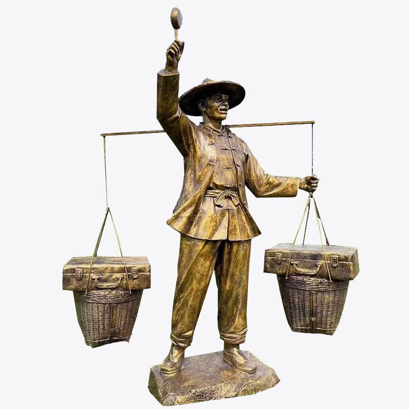 鸡毛换糖摆件街头小贩货郎户外古镇怀旧玻璃钢仿铜民俗人物雕塑
