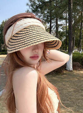 条纹发箍空顶帽女夏季户