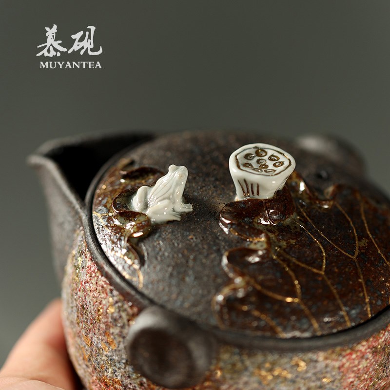 慕砚岩矿斑斓宝瓶壶盖碗高越纯手工莲花手抓茶壶日式茶道盖杯泡瓶