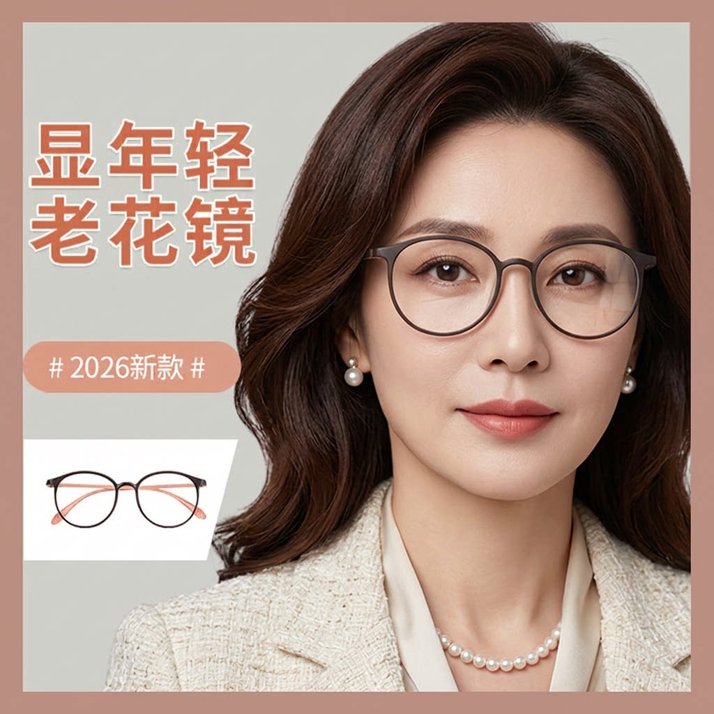 YISEESUM2026新款女士显年轻老花镜防蓝光减龄时尚超轻黑框眼镜