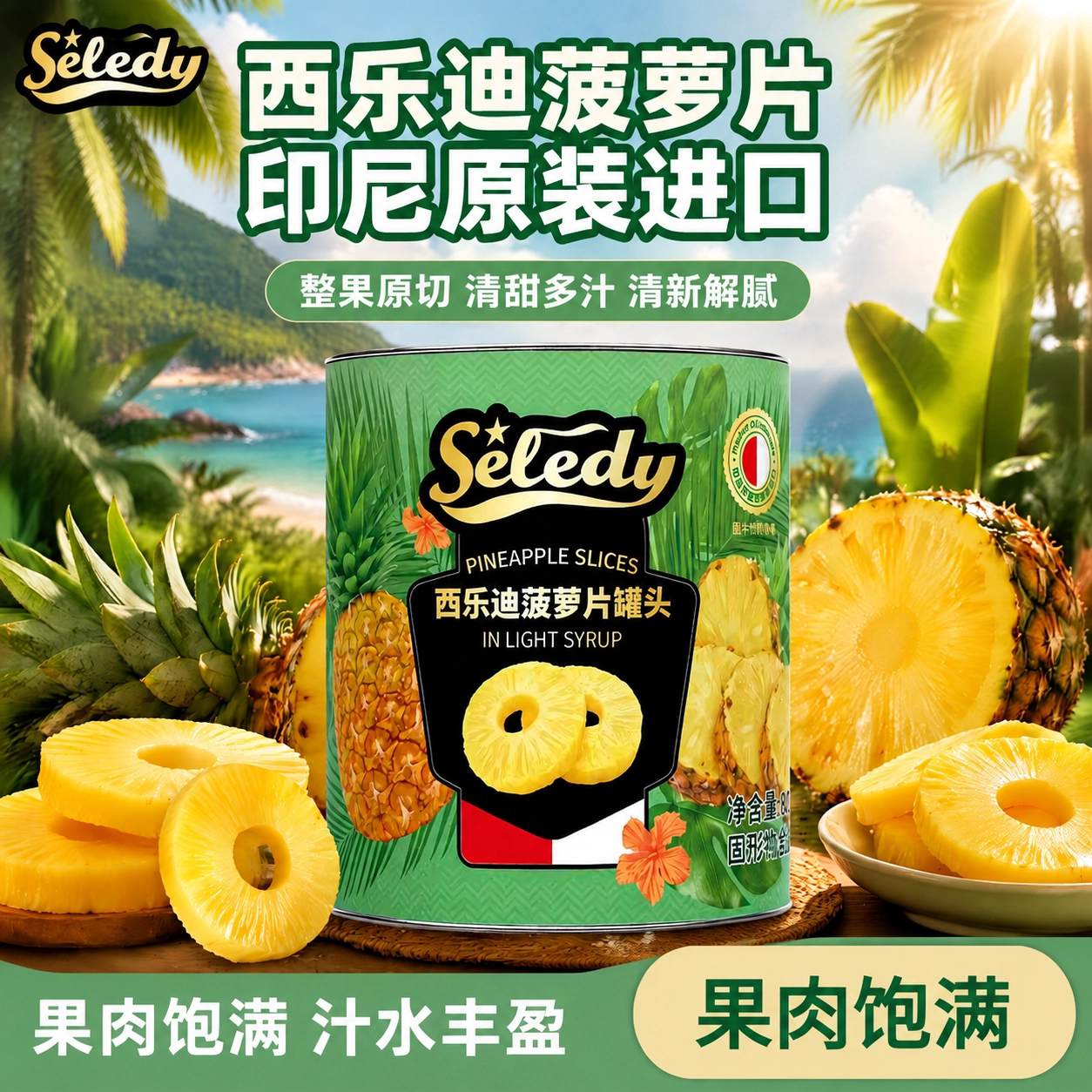 西乐迪印尼进口汉堡菠萝片罐头凤梨水果罐头烘焙专用菠萝圆片即食