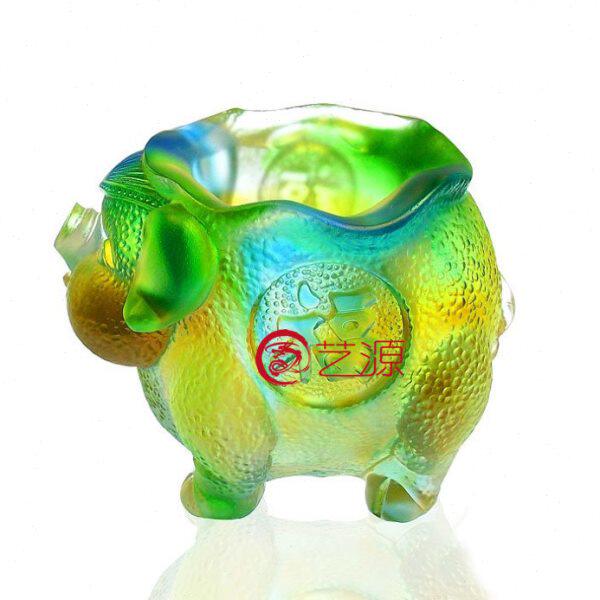 商务办公饰品生日礼物送朋友祝客户猪桌笔筒福琉璃摆件创意家居