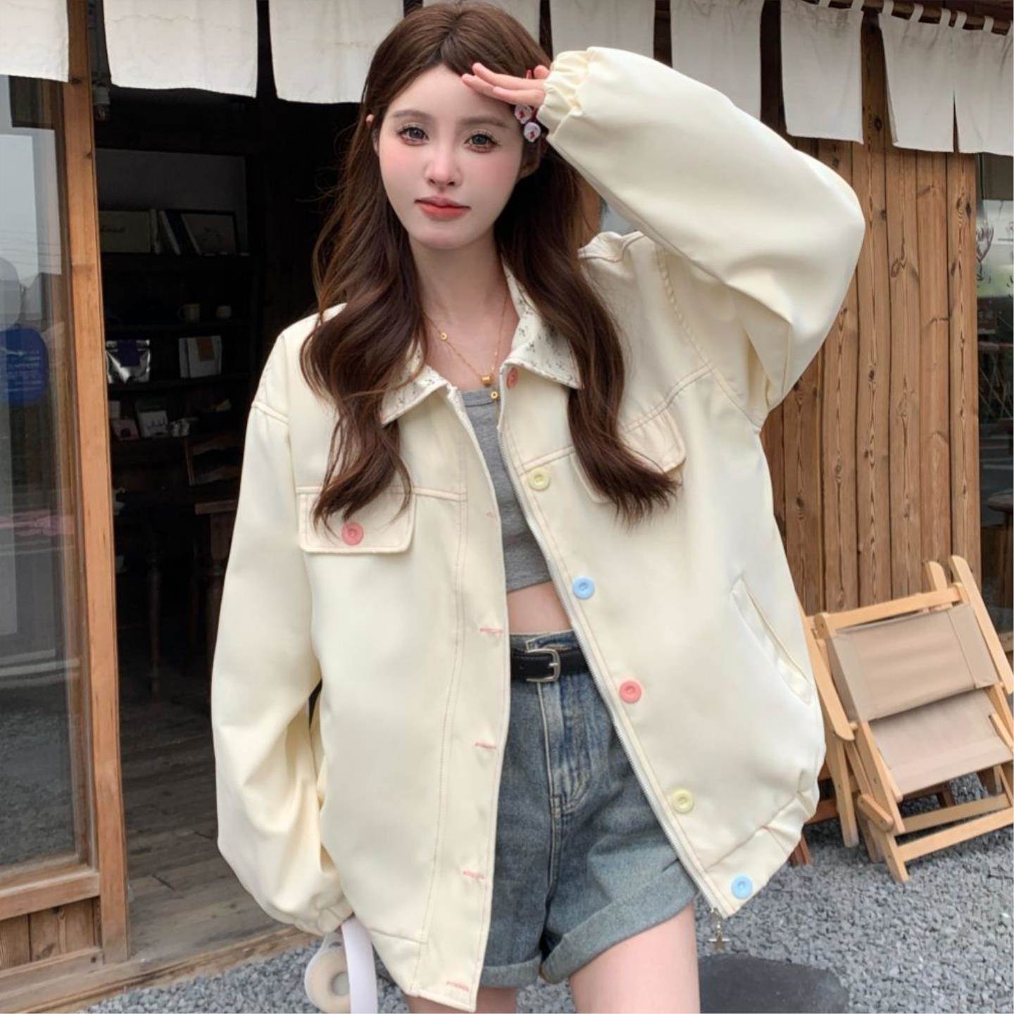 复古港风棒球服女2026年春款甜美碎花翻领宽松百搭潮流夹克外套