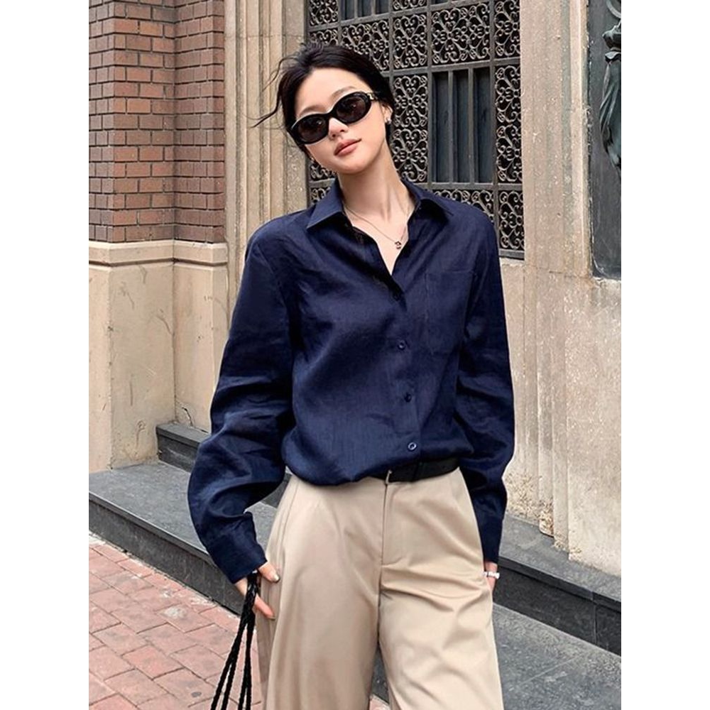 老钱风亚麻长袖衬衫外套女