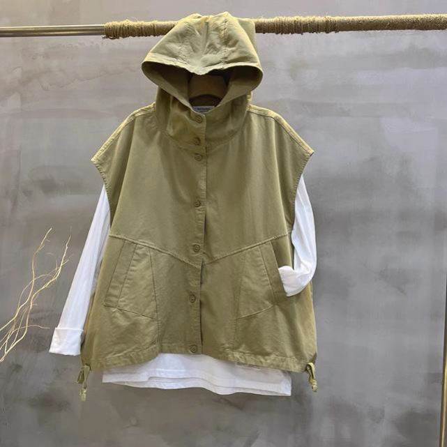 马甲女款宽松大码棉马夹外套无袖连帽外搭上衣