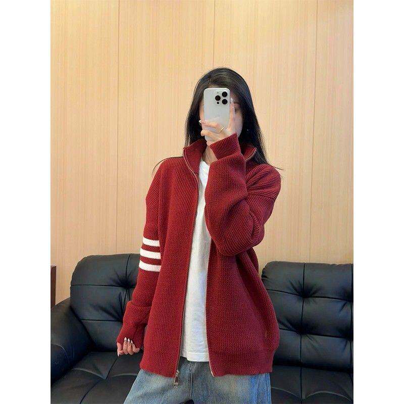 拜年衣服外套针织衫开衫红色毛衣女款秋冬加厚百搭夹克本命年夹克