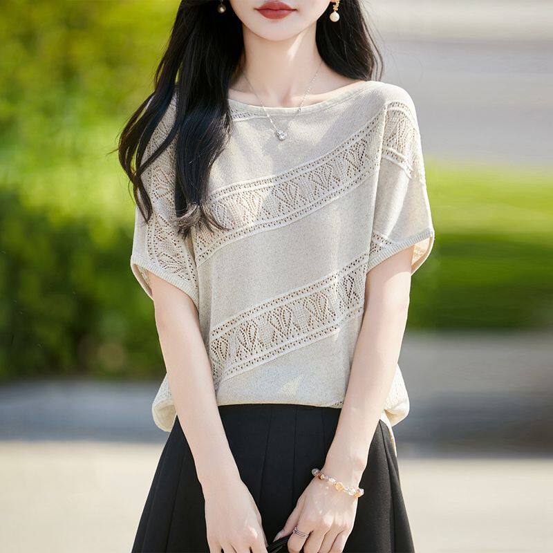 天丝亚麻斜纹一字领夏季女