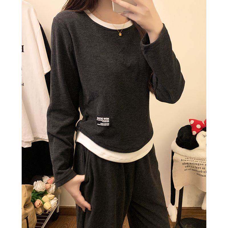 薄绒小个子磨毛棉羊绒可外穿睡衣女秋冬款假两件春秋季套装家居服