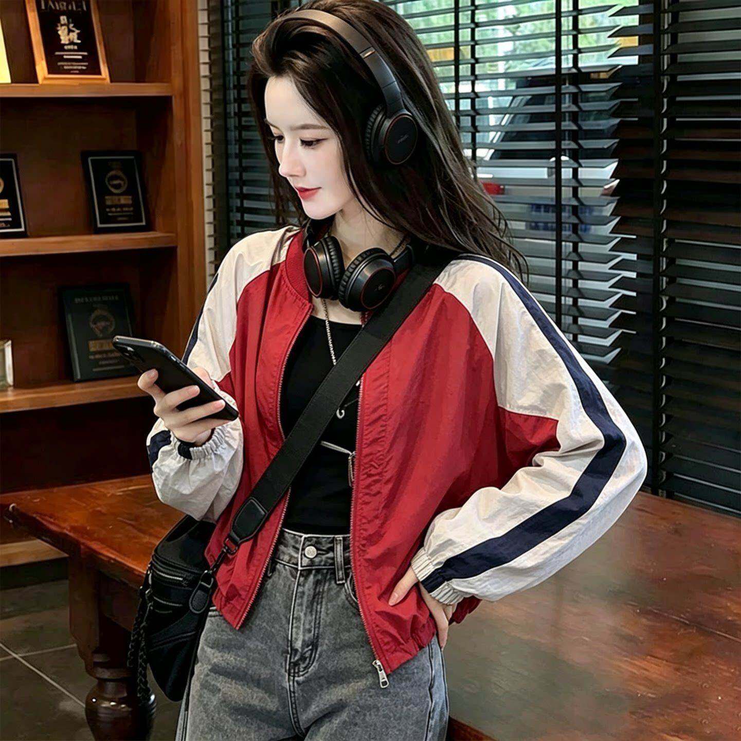 撞色拼接宽松韩系开衫外套女2026新款秋季大码胖超火减龄冲锋衣