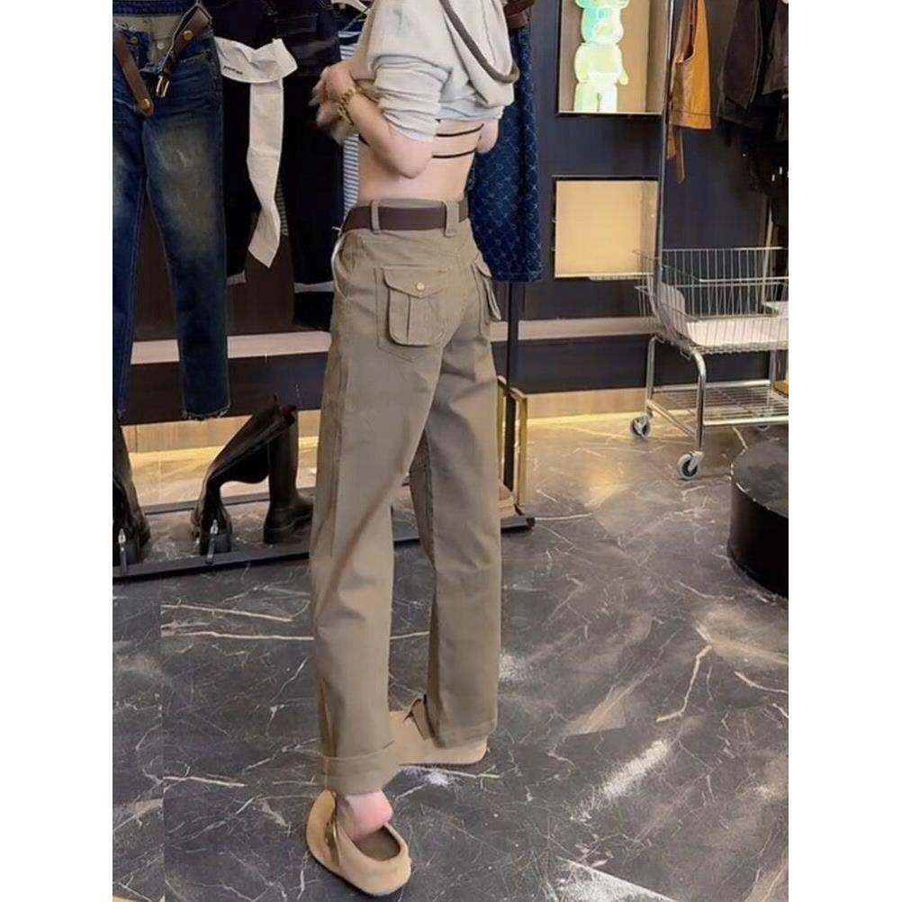 大码设计感工装牛仔裤女秋季新款胖妹妹显瘦显高窄版直筒拖地裤子