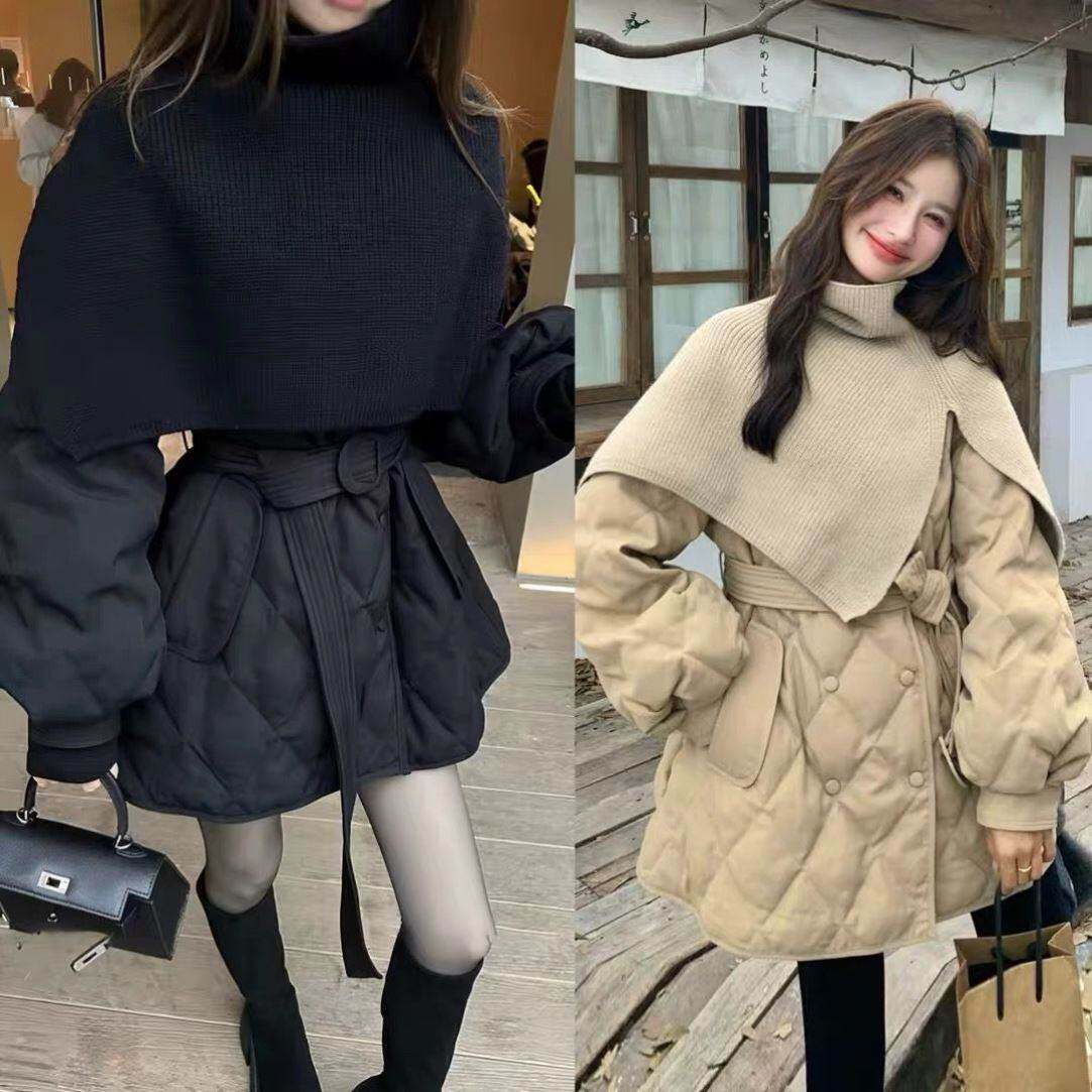 韩版宽松棉服显瘦保暖百搭外套女春季叠穿大小姐韩版收腰套装系带