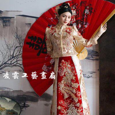 中国风大挂扇扇子工艺扇折扇 影楼摄影婚庆装饰扇 礼品扇红布喜字