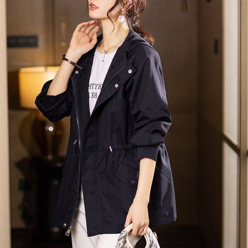 风衣修腰夹克中长款连帽女女新款