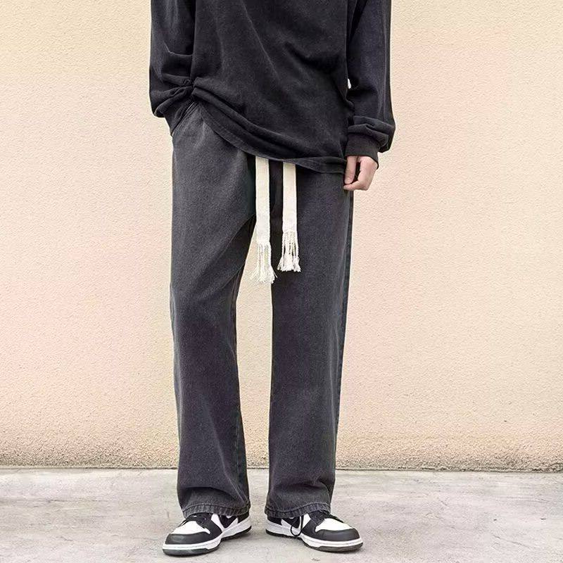牛仔裤潮男痞帅九分裤潮流阔腿