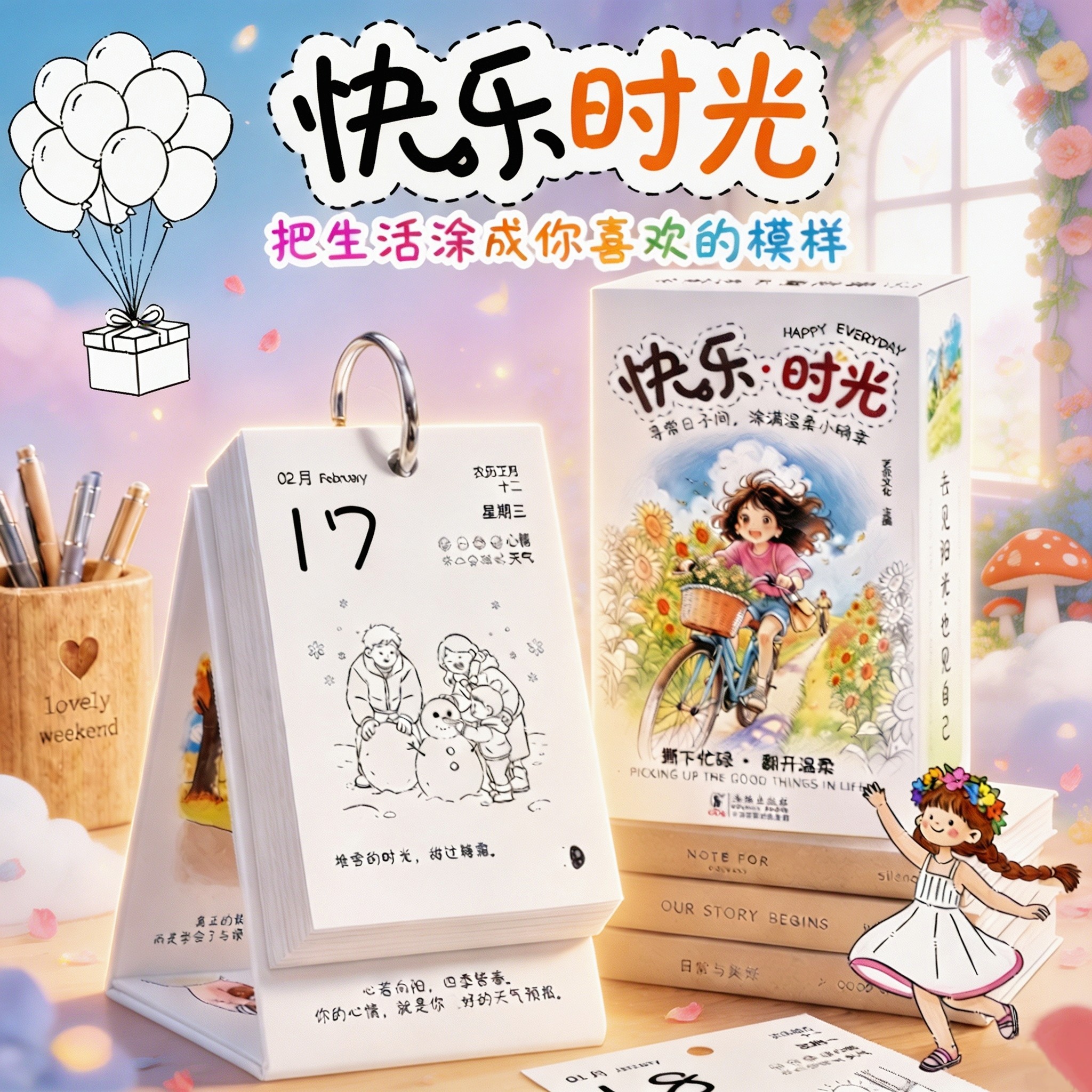 2027快乐日历手绘插画解压台历