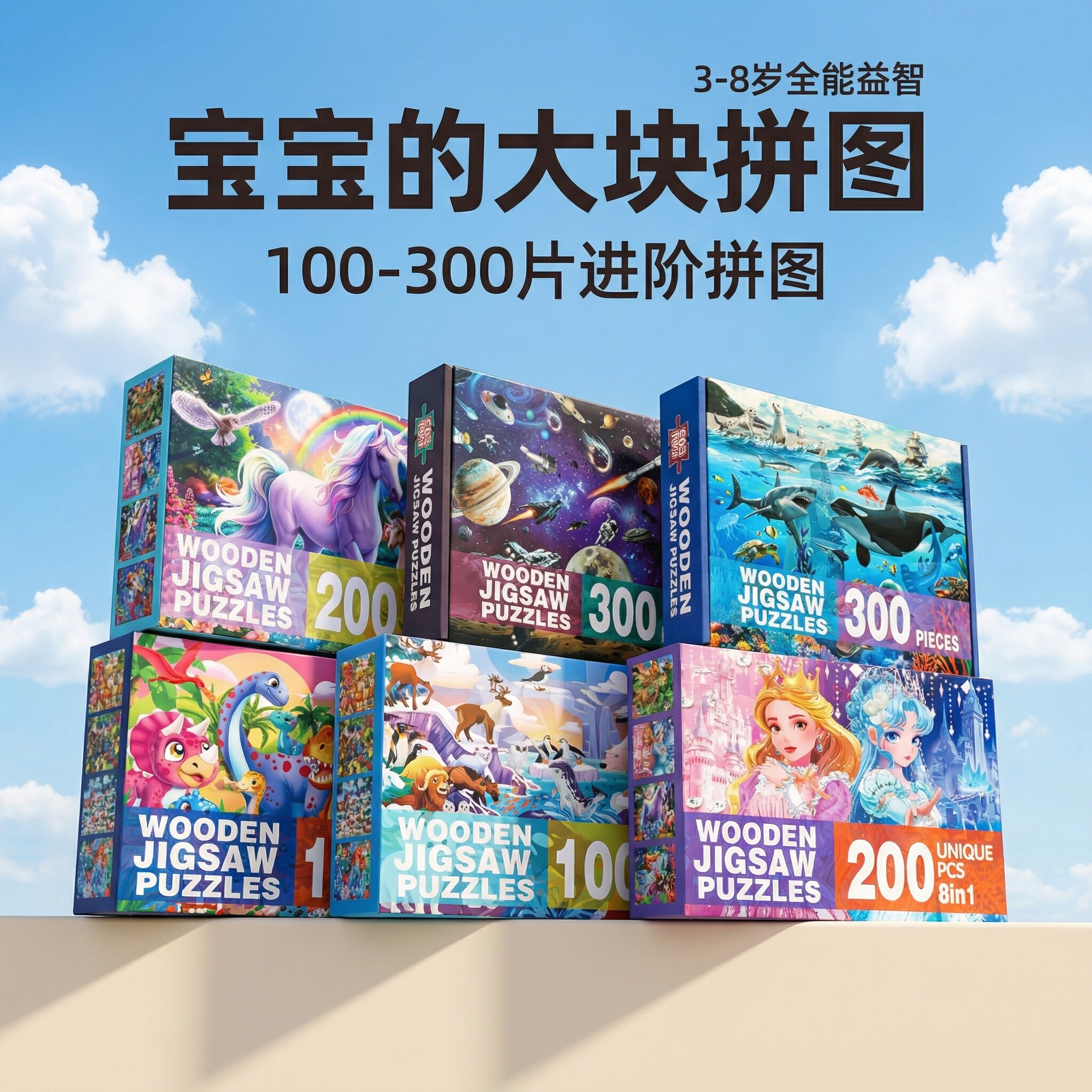 进阶拼图儿童益智玩具100/300片宝宝专注力3到4-5-6岁三以上7送礼