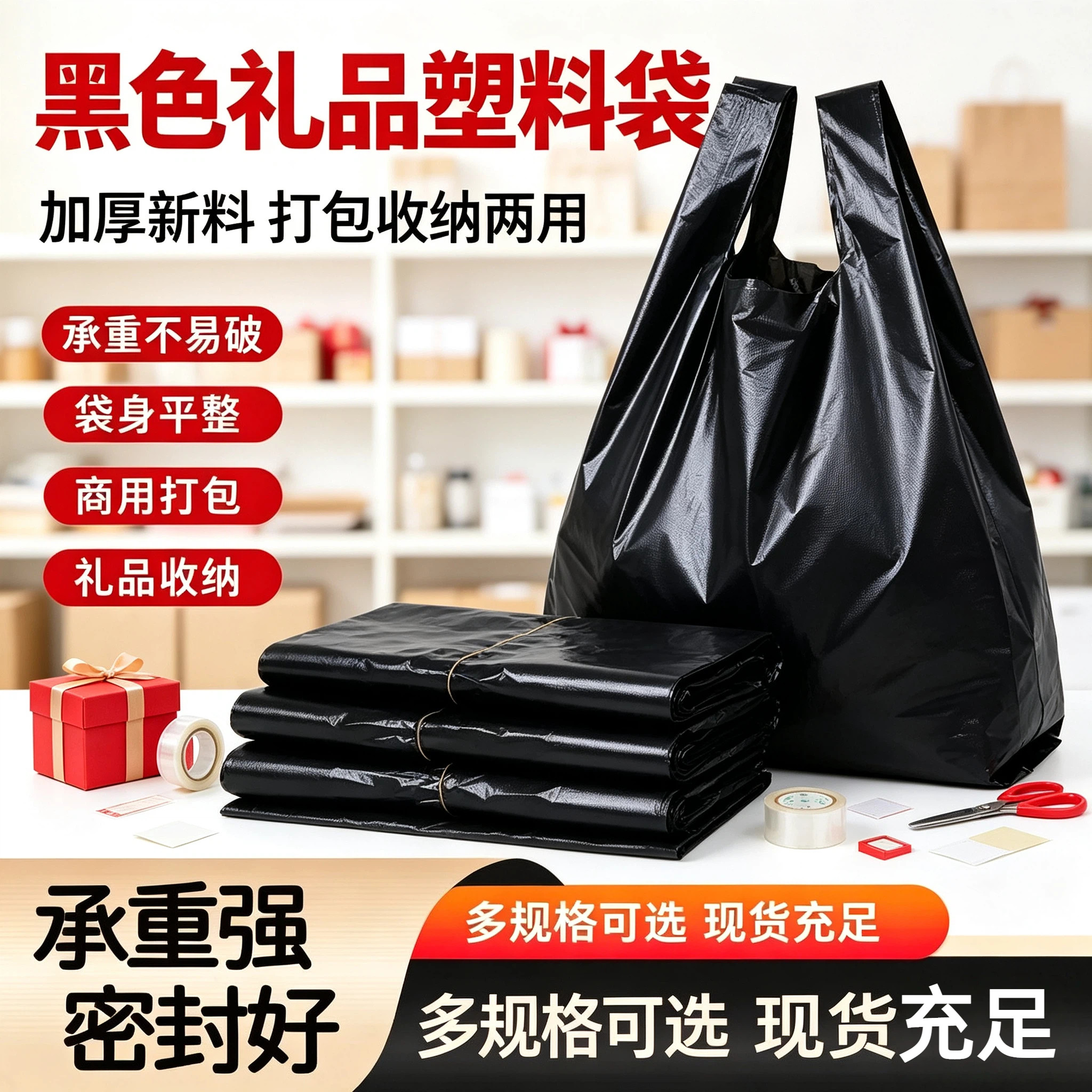 黑色不透光塑料手提礼品袋全新料加厚韧性强包装背心袋