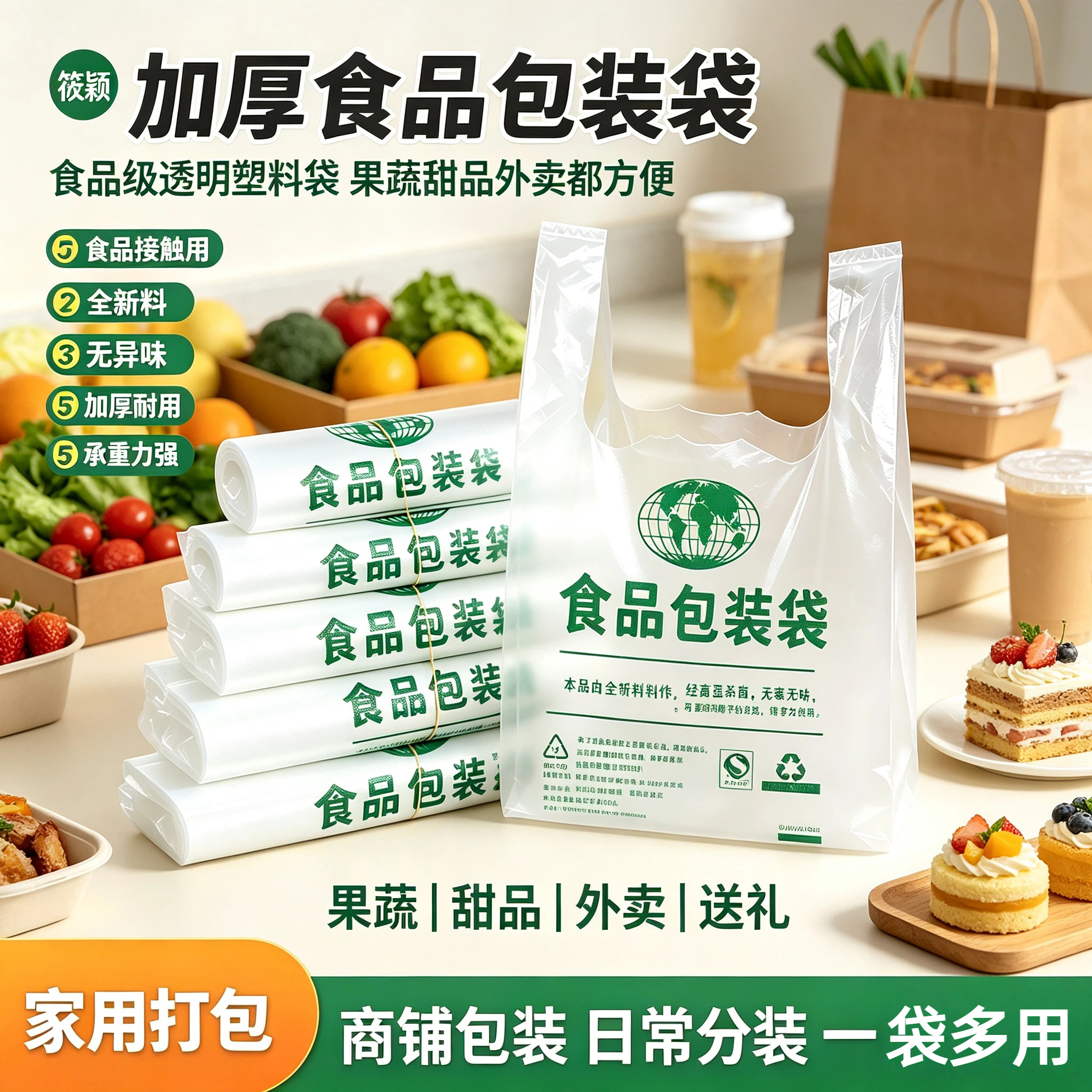 全新料透明塑料礼品袋加厚一次性背心手提袋食品生鲜打包袋批发