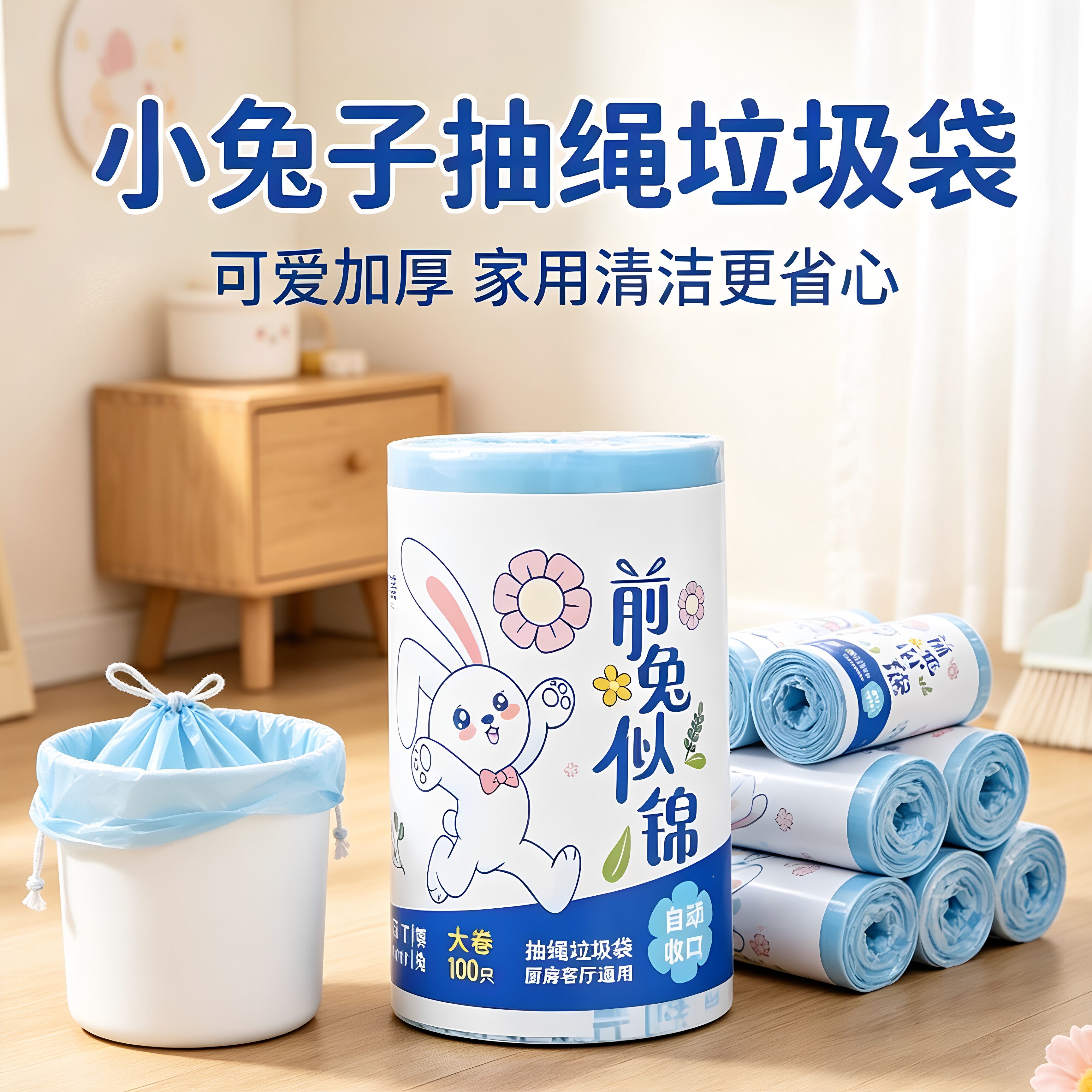 前兔似锦卡通小兔垃圾袋大容量家用便捷收纳袋