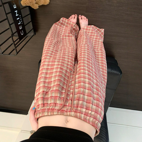 真的会爱上家居服女红色格子裤