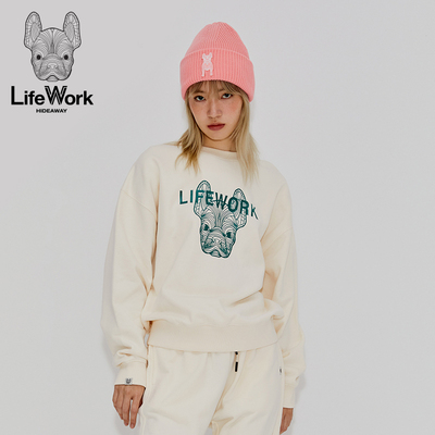 LIFEWORK HIDEAWAY法斗犬圆领卫衣女宽松套头长袖休闲运动上衣