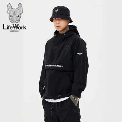 LIFEWORK HIDEAWAY黑色连帽防风衣男女同款机能风户外冲锋衣卫衣