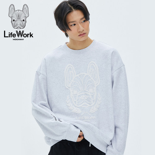 LIFEWORK HIDEAWAY法斗犬印花圆领套头卫衣男休闲百搭长袖上衣