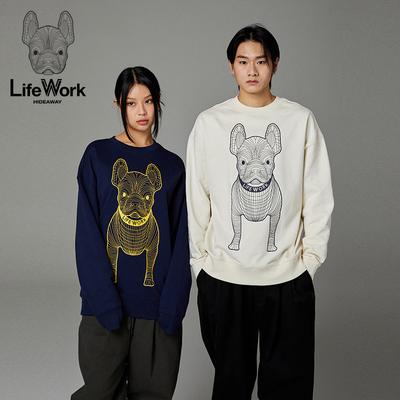 LIFEWORK HIDEAWAY爆款法斗印花圆领卫衣男女同款宽松长袖上衣