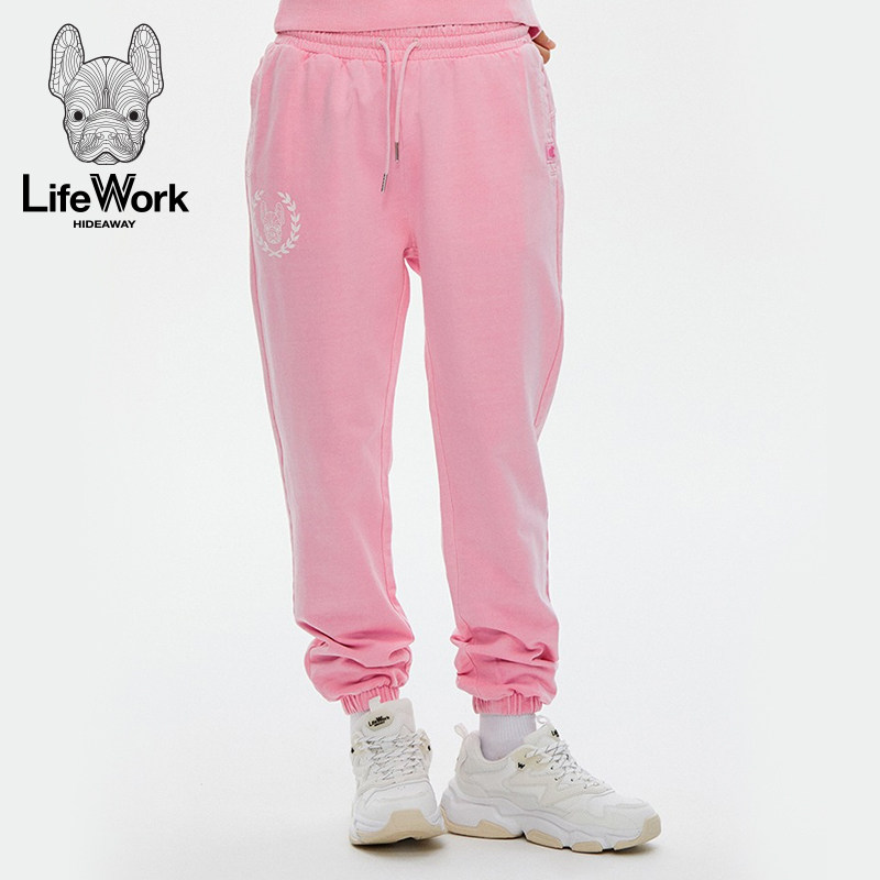 LIFEWORK HIDEAWAY粉色卫裤女抽绳束脚运动裤松紧腰休闲长裤子图片