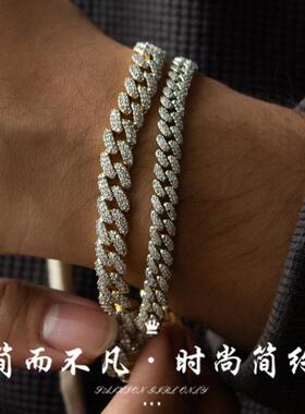 莫桑钻8mm古巴链时尚简约双层手链轻奢百搭街潮服饰配件手链