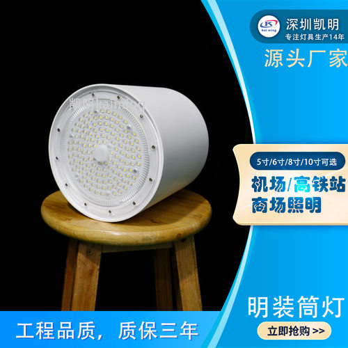 车站灯具地铁站80W明装筒灯白色8寸免开孔80WLED筒灯