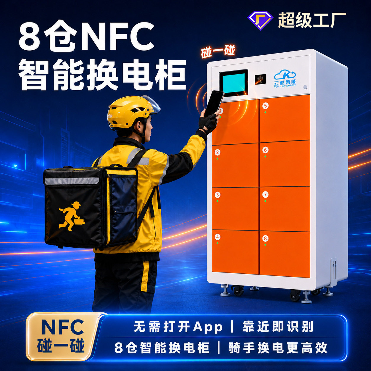 云酷8仓NFC智能换电柜NFC感应开仓单仓500W外卖骑手两轮车换电站