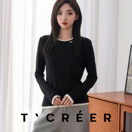 T`CREER｜【新春嘉平】春季新款纯色显瘦洋气长袖打底衫上衣女