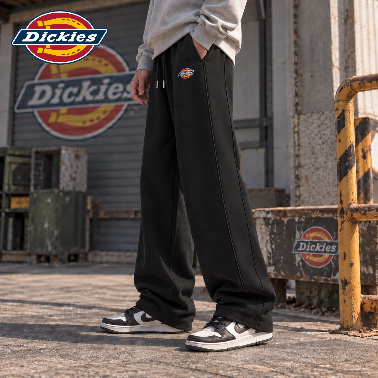 Dickies官方黑色休闲卫裤男女同款秋冬美式刺绣宽松直筒运动长裤
