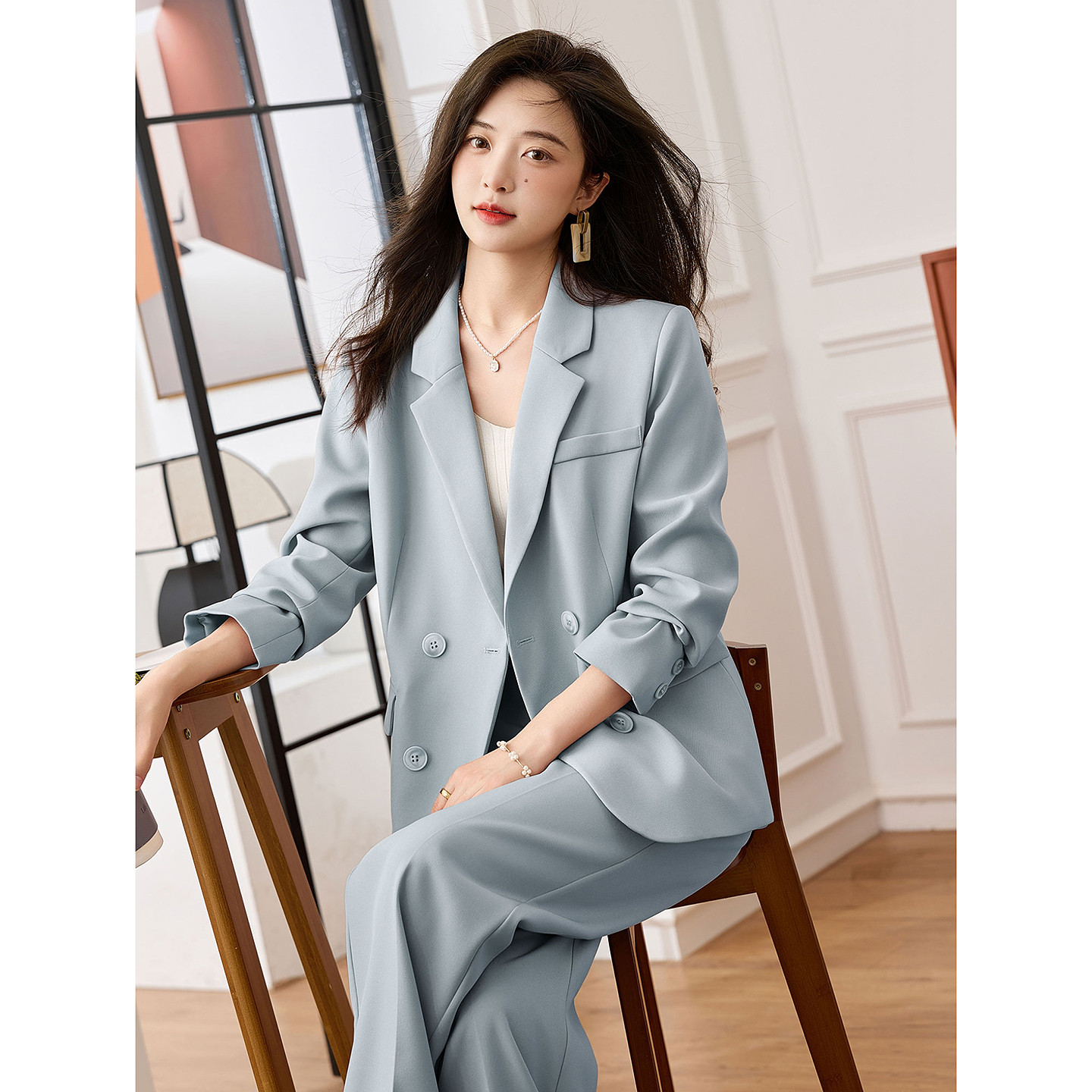 苏醒的乐园春秋季新品宽松西服休闲裤两件套小西装长裤套装女