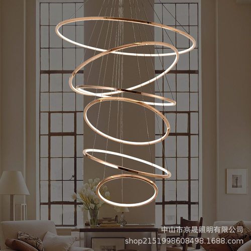 现代轻奢吊顶灯卧室餐厅圆环吊灯创意led智能环形吊灯客厅吊灯
