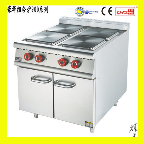 豪华不锈钢组合炉系列HZ-EC-4F立式电热四头方形煮食炉连柜座