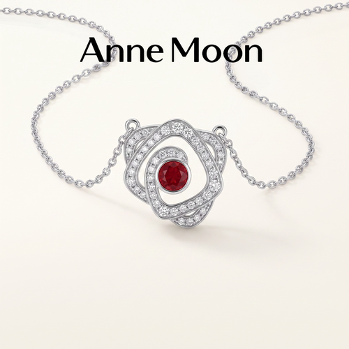 AnneMoon银培育红宝石项链